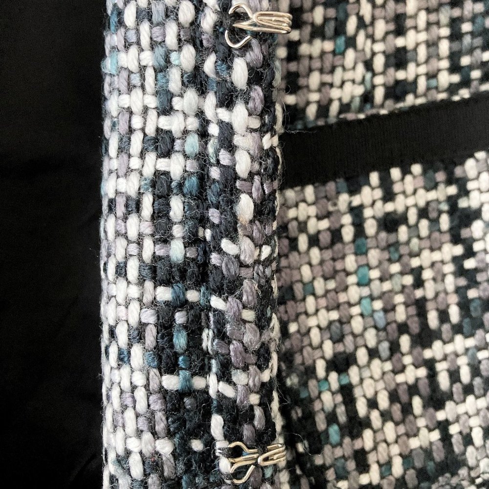 Vintage Yumi Mazao Paris tweed blazer / woven jacket (white, black, teal / blue) - Picture 7 of 13